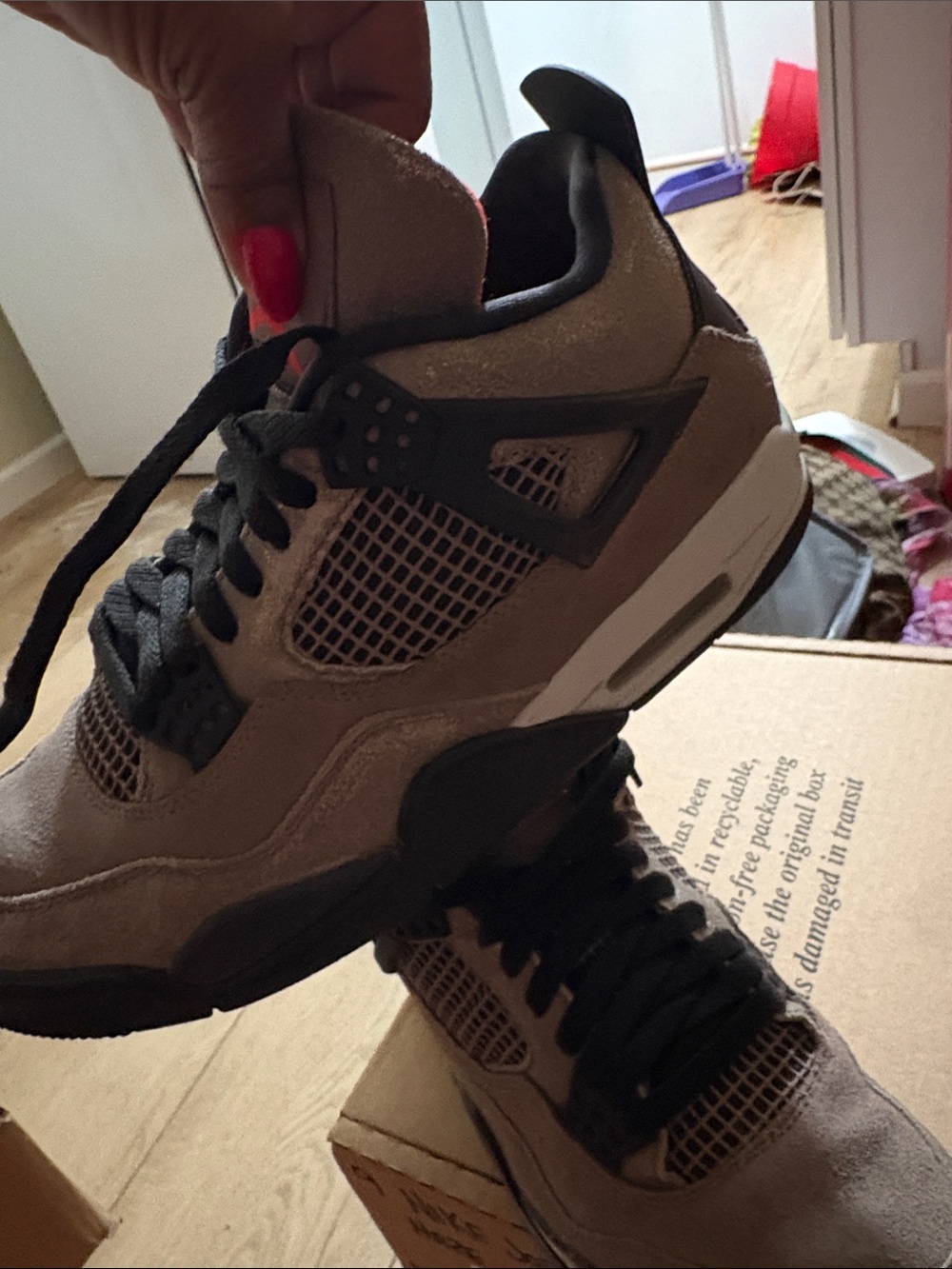 Jordan Men’s Suede Sneakers in Taupe Haze with Black and Red Accents - Picture 11 of 11